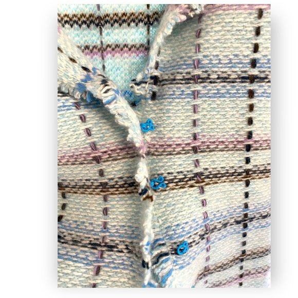 Banana Republic Wool and Angora  Baby Blue/ Pink  Fringed Blazer Size Medium - Picture 6 of 8